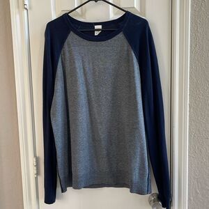 Express Men's Color Block Crewneck Sweater Gray Navy Blue Long Sleeve Size XL
